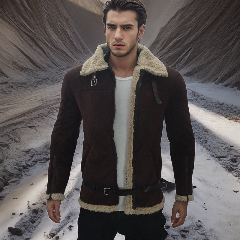 Herren shearling-läderjacka med modern design och varmt foder Eva Jonsson-Eva Jonsson