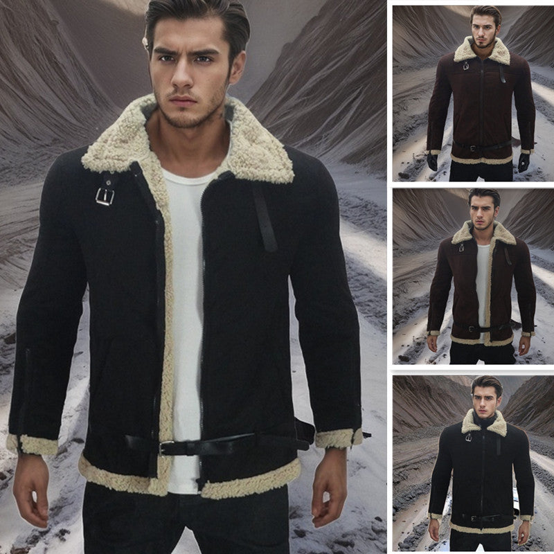 Herren shearling-läderjacka med modern design och varmt foder Eva Jonsson-Eva Jonsson