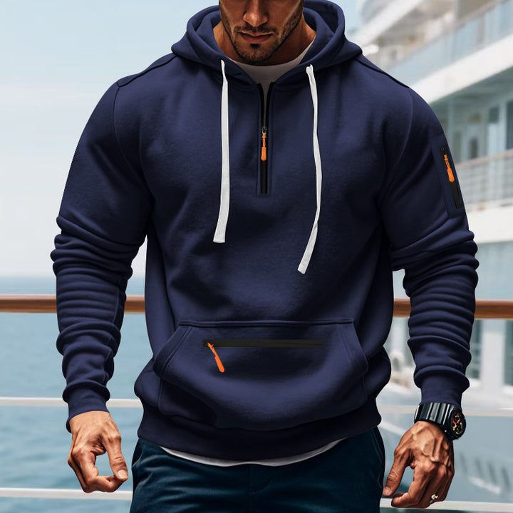 Herren sportig hoodie med praktiska fickor med dragkedja och justerbar huva Eva Jonsson-Eva Jonsson