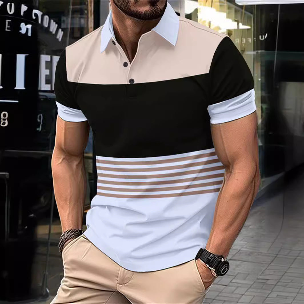 Herren sportigt polo t-shirt med dynamiskt randmönster Mirla-Eva Jonsson