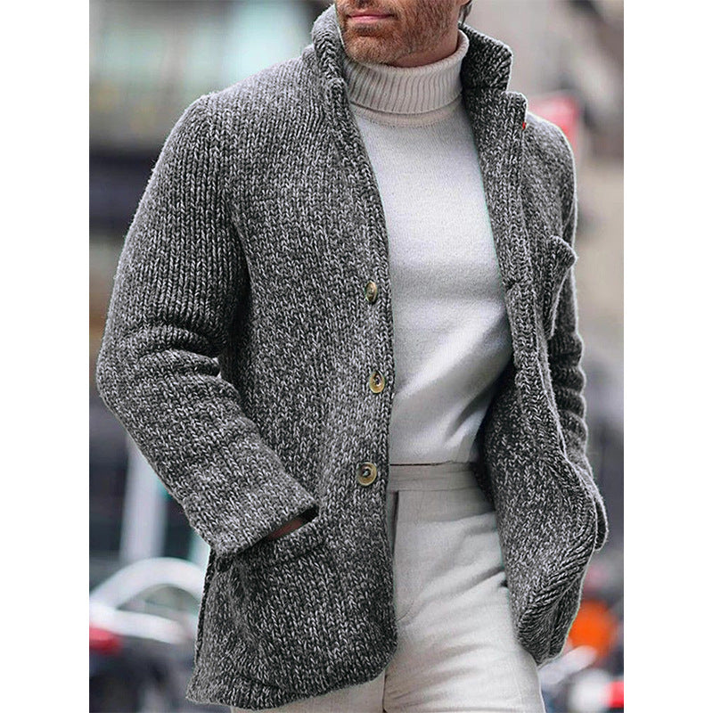 Herren stickad jacka med elegant textur Mirla-Eva Jonsson