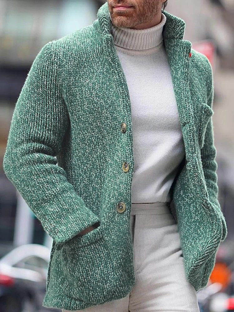 Herren stickad jacka med elegant textur Mirla-Eva Jonsson