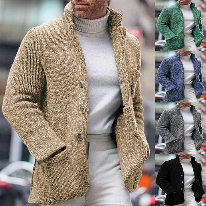 Herren stickad jacka med elegant textur Mirla-Eva Jonsson
