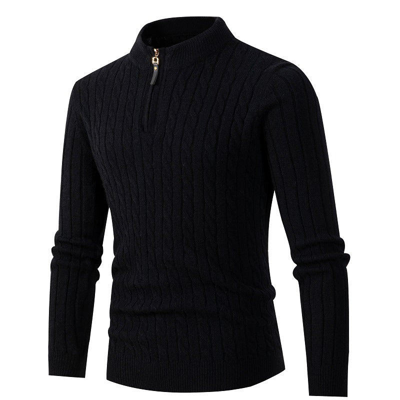 Herren stickad tröja med modernt flätmönster och krage med dragkedja Eva Jonsson-Eva Jonsson