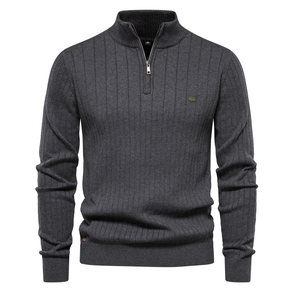 Herrenpullover med elegant ribbstruktur och halv dragkedja Eva Jonsson-Eva Jonsson