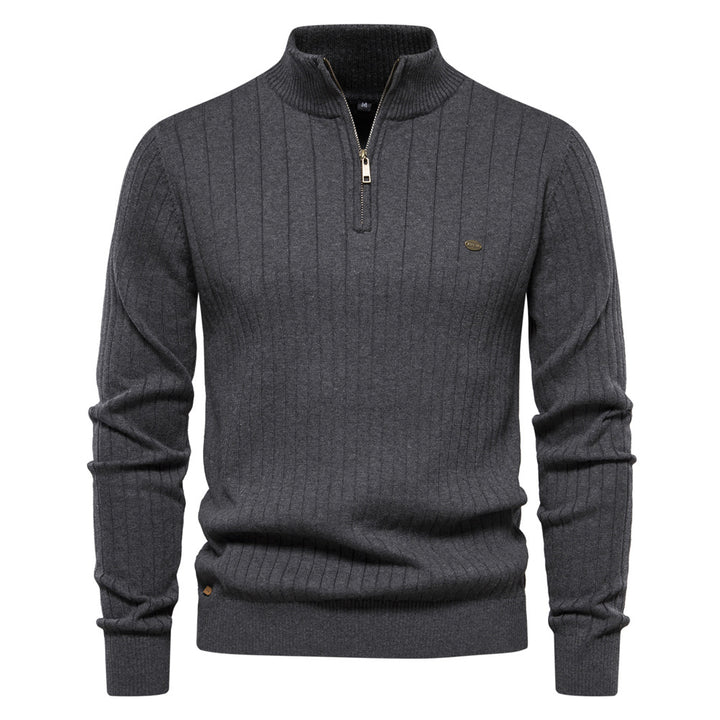 Herrenpullover med elegant ribbstruktur och halv dragkedja Eva Jonsson-Eva Jonsson