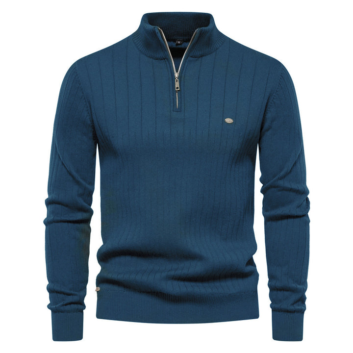 Herrenpullover med elegant ribbstruktur och halv dragkedja Eva Jonsson-Eva Jonsson