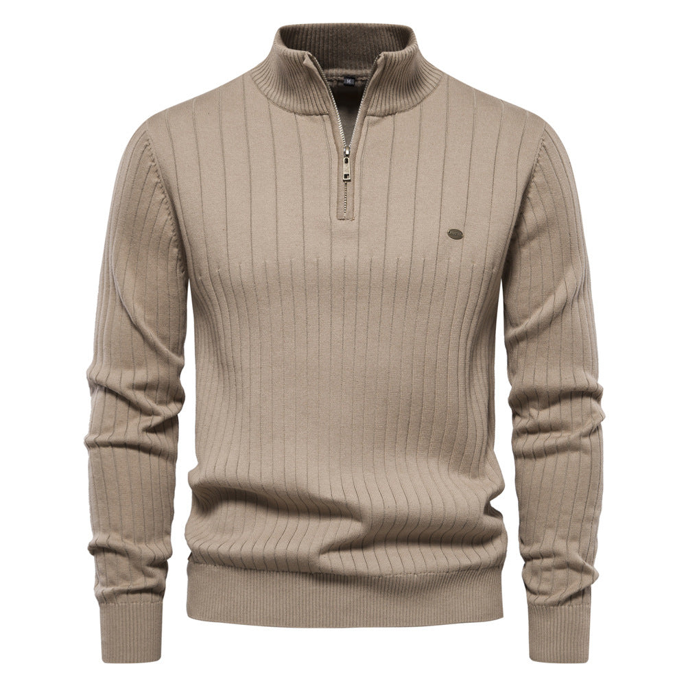 Herrenpullover med elegant ribbstruktur och halv dragkedja Eva Jonsson-Eva Jonsson