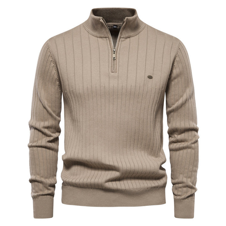 Herrenpullover med elegant ribbstruktur och halv dragkedja Eva Jonsson-Eva Jonsson