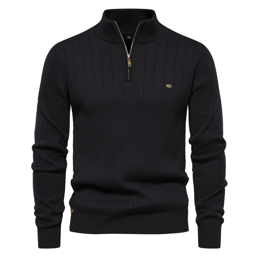 Herrenpullover med elegant ribbstruktur och halv dragkedja Eva Jonsson-Eva Jonsson