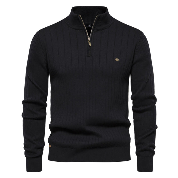 Herrenpullover med elegant ribbstruktur och halv dragkedja Eva Jonsson-Eva Jonsson
