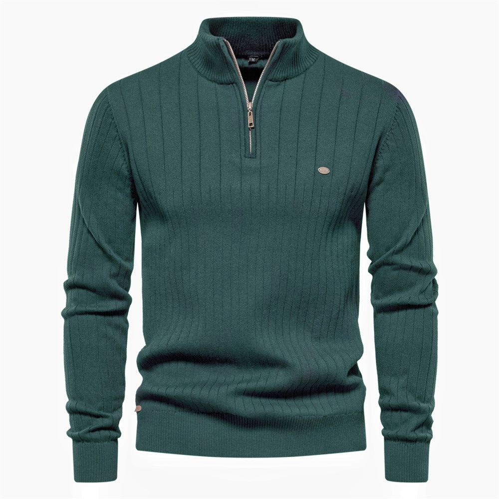 Herrenpullover med elegant ribbstruktur och halv dragkedja Eva Jonsson-Eva Jonsson