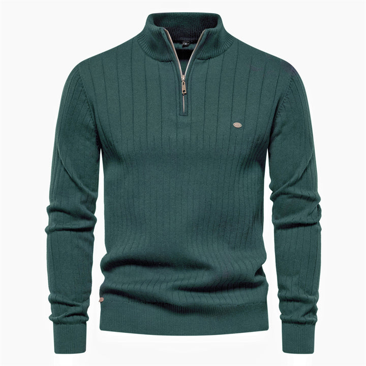 Herrenpullover med elegant ribbstruktur och halv dragkedja Eva Jonsson-Eva Jonsson