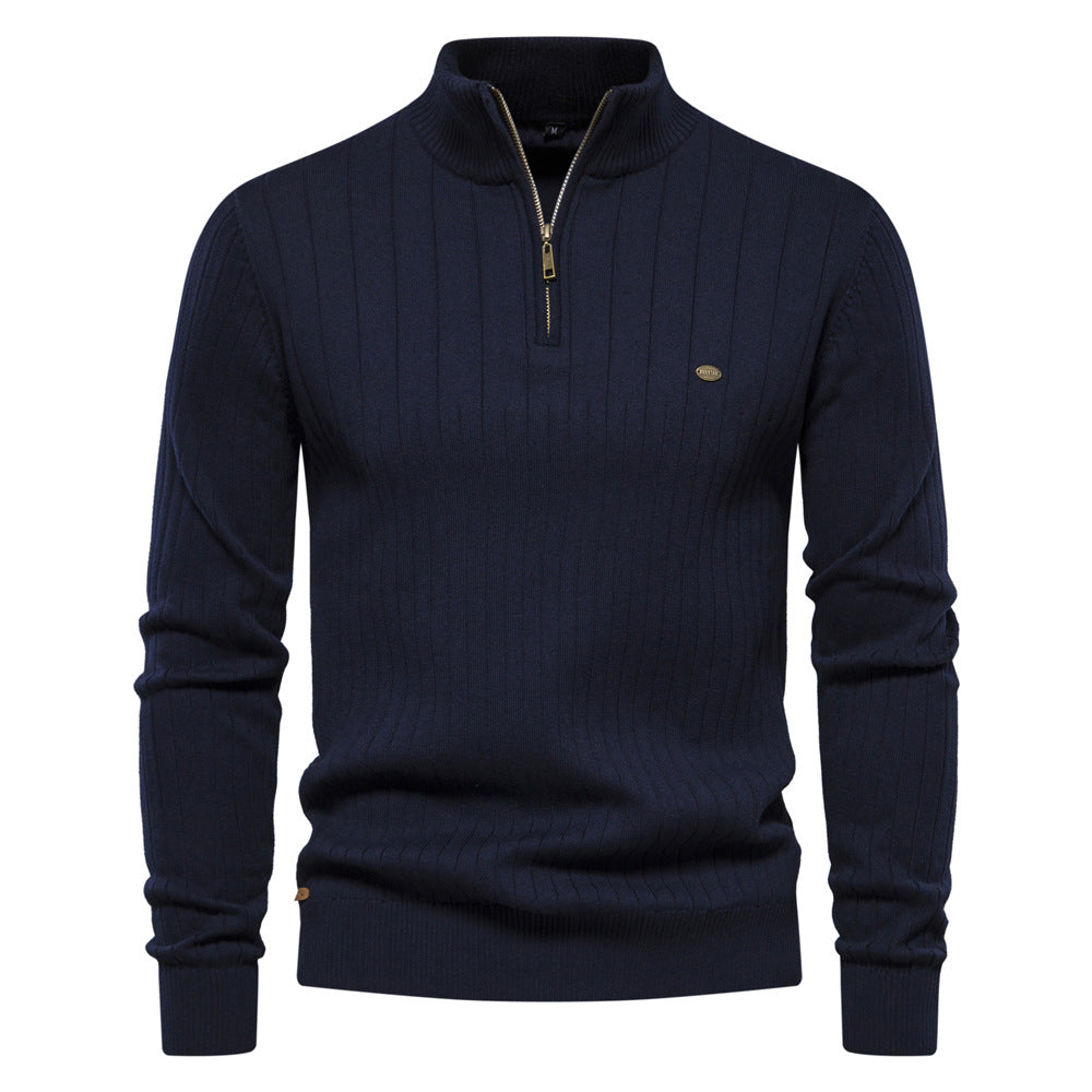 Herrenpullover med elegant ribbstruktur och halv dragkedja Eva Jonsson-Eva Jonsson