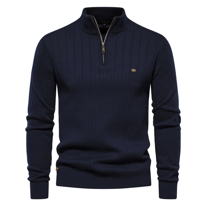 Herrenpullover med elegant ribbstruktur och halv dragkedja Eva Jonsson-Eva Jonsson