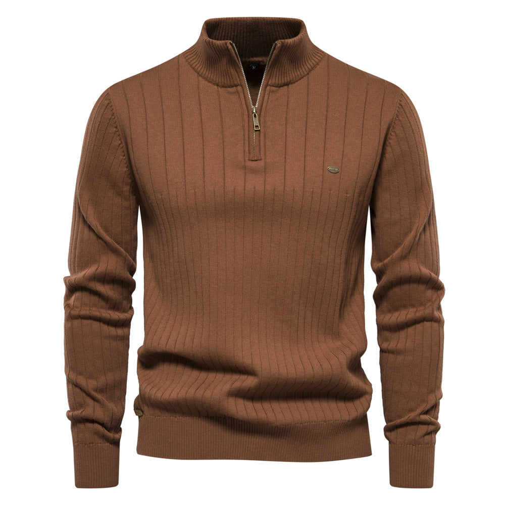 Herrenpullover med elegant ribbstruktur och halv dragkedja Eva Jonsson-Eva Jonsson