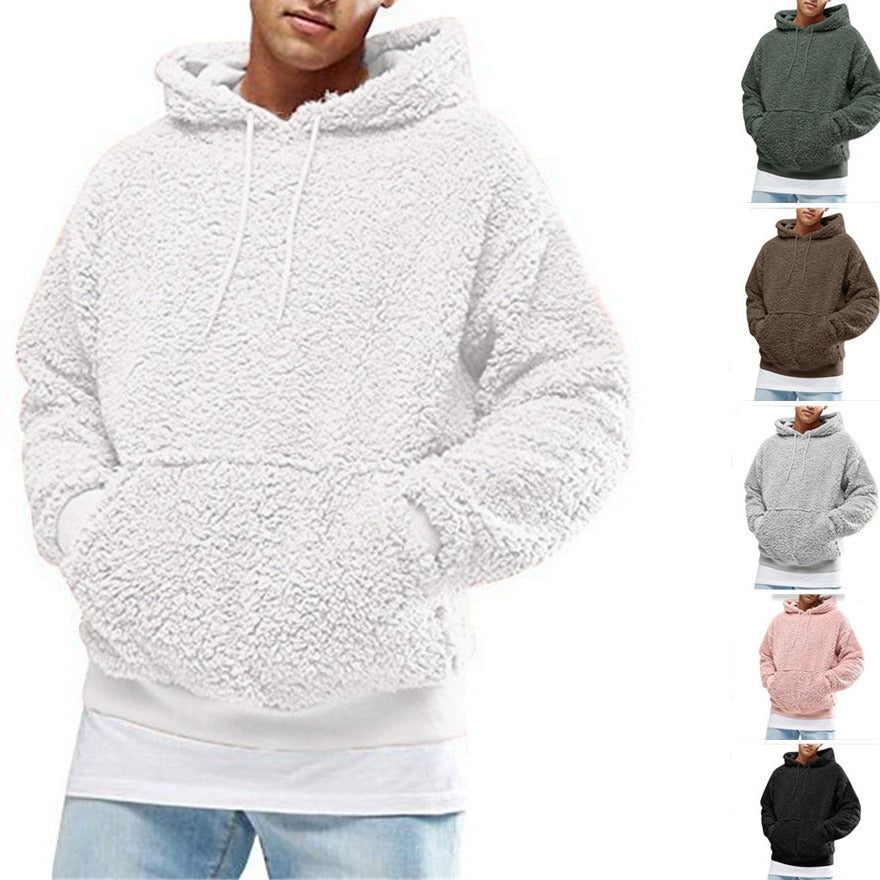 Herrens Casual Teddy-Fleece Hoodie mit praktischen Kängurutaschen und verstellbarem Kordelzug Mirla-Eva Jonsson