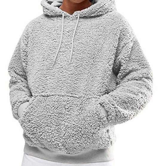 Herrens Casual Teddy-Fleece Hoodie mit praktischen Kängurutaschen und verstellbarem Kordelzug Mirla-Eva Jonsson