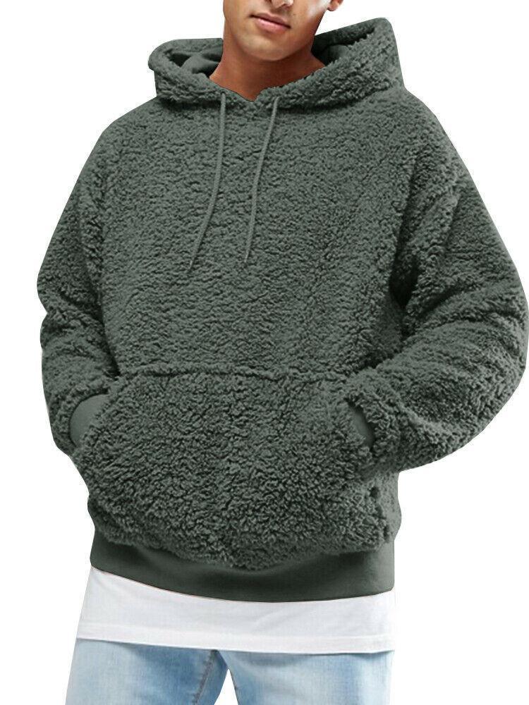 Herrens Casual Teddy-Fleece Hoodie mit praktischen Kängurutaschen und verstellbarem Kordelzug Mirla-Eva Jonsson