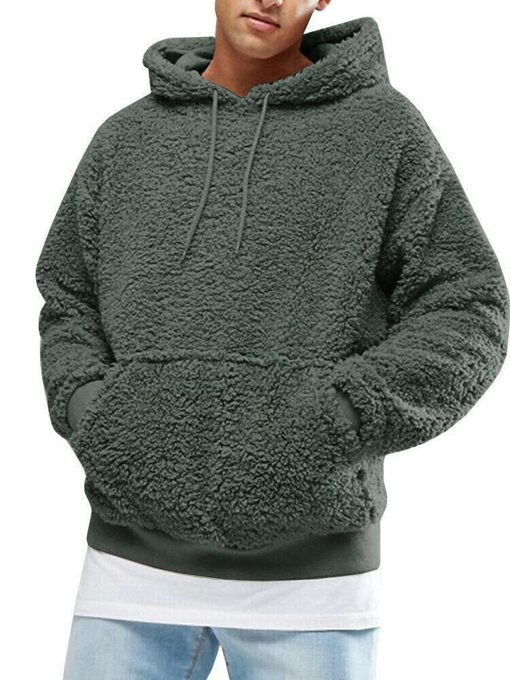 Herrens Casual Teddy-Fleece Hoodie mit praktischen Kängurutaschen und verstellbarem Kordelzug Mirla-Eva Jonsson