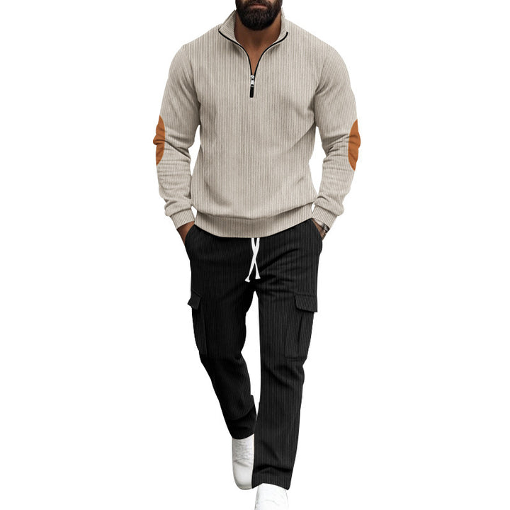 Herrens Mode Sweatshirt och Cargo-Byxa Set med Hög Krage och Praktiska Fickor Mirla-Eva Jonsson