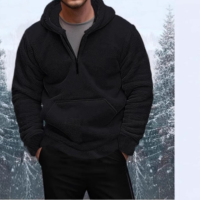 Herrens Mysig Fleece-Hoodie med halvlång dragkedja Mirla-Eva Jonsson