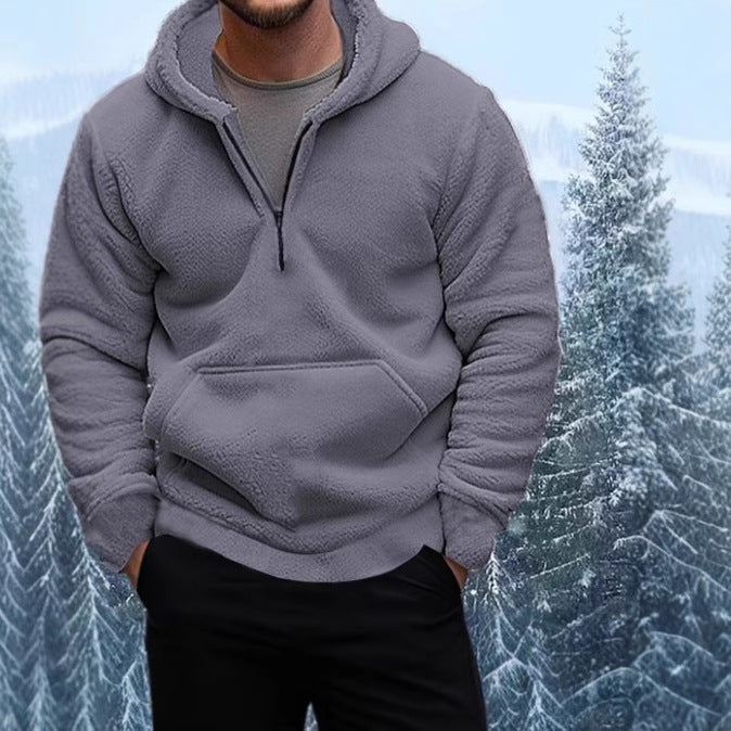 Herrens Mysig Fleece-Hoodie med halvlång dragkedja Mirla-Eva Jonsson