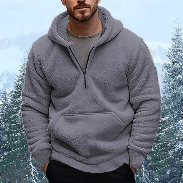 Herrens Mysig Fleece-Hoodie med halvlång dragkedja Mirla-Eva Jonsson