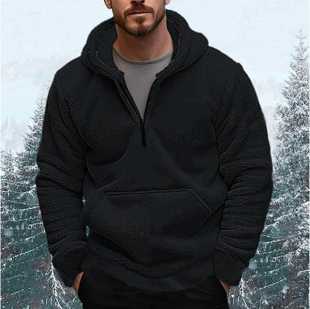 Herrens Mysig Fleece-Hoodie med halvlång dragkedja Mirla-Eva Jonsson