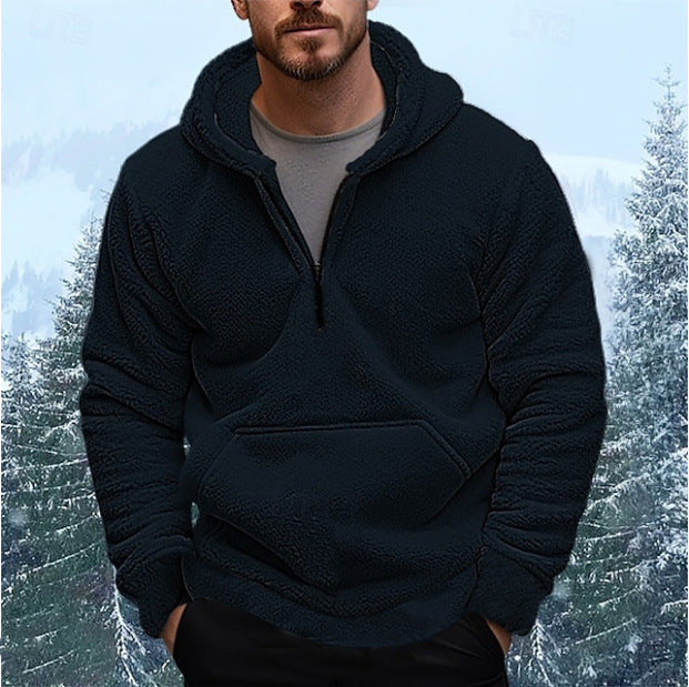 Herrens Mysig Fleece-Hoodie med halvlång dragkedja Mirla-Eva Jonsson