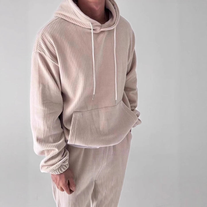 Herrens Mysig Hoodie med Ribbstruktur och praktisk Känguruficka Mirla-Eva Jonsson