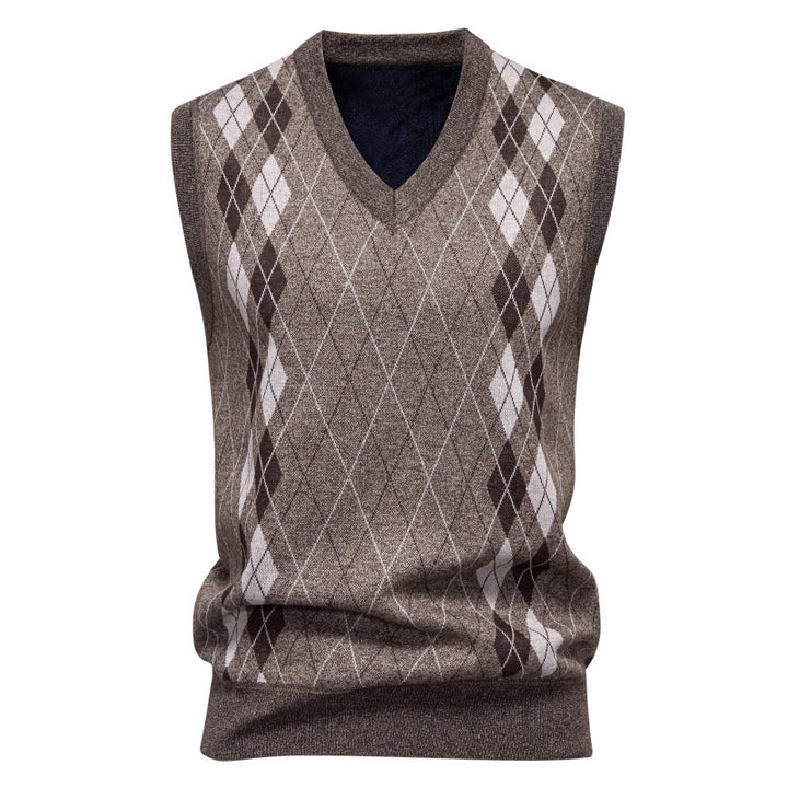 Herrens ärmlösa stickad väst med modernt rombmönster Mirla-Eva Jonsson