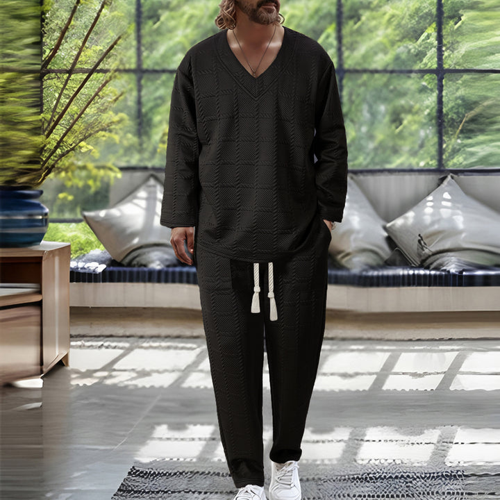 Herrens avslappnad V-ringad fritidsdräkt med strukturerad design Mirla-Eva Jonsson