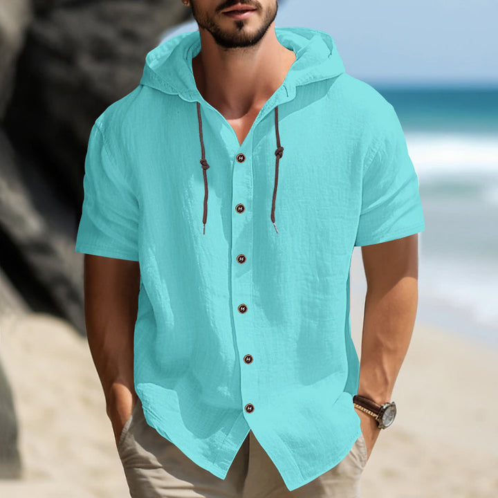 Herrens avslappnad hoodie med kort ärm och knapplist Eva Jonsson-Eva Jonsson