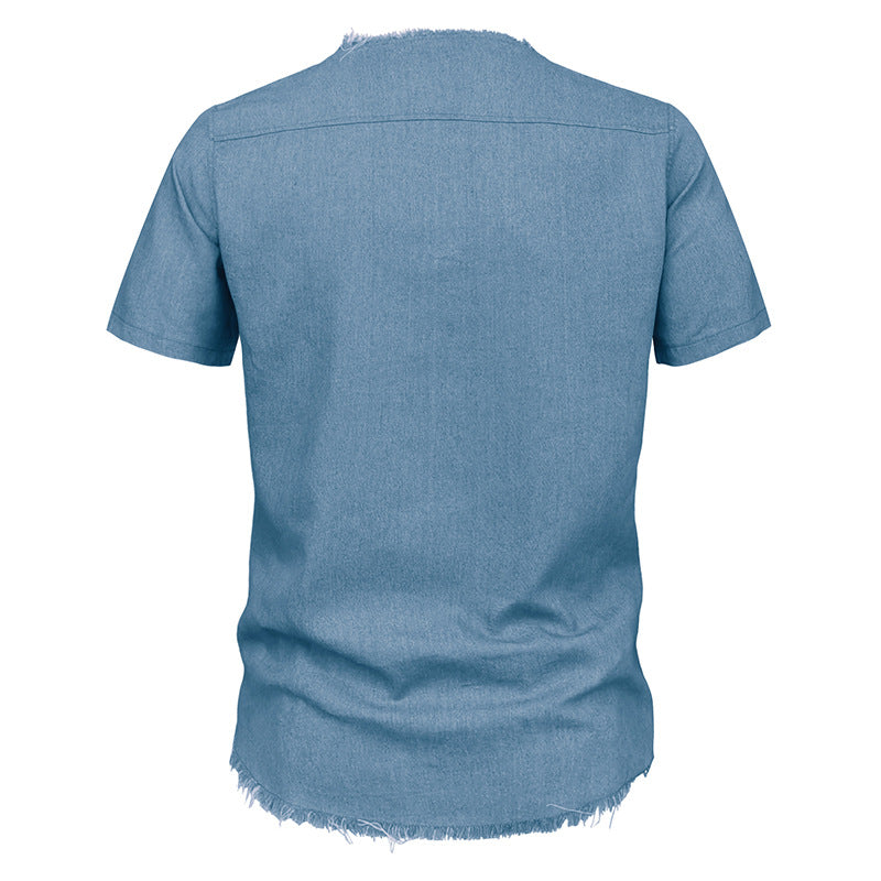 Herrens avslappnad kortärmad T-shirt med V-hals och snörning Mirla-Eva Jonsson