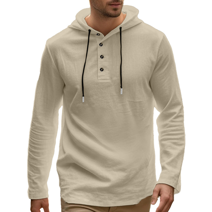 Herrens avslappnad långärmad hoodie med knappr detaljer och praktiska fickor Mirla-Eva Jonsson
