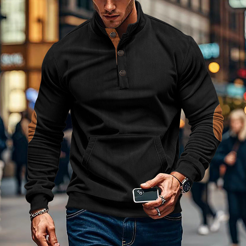 Herrens avslappnad tröja med ståkrage och knapplist Mirla-Eva Jonsson
