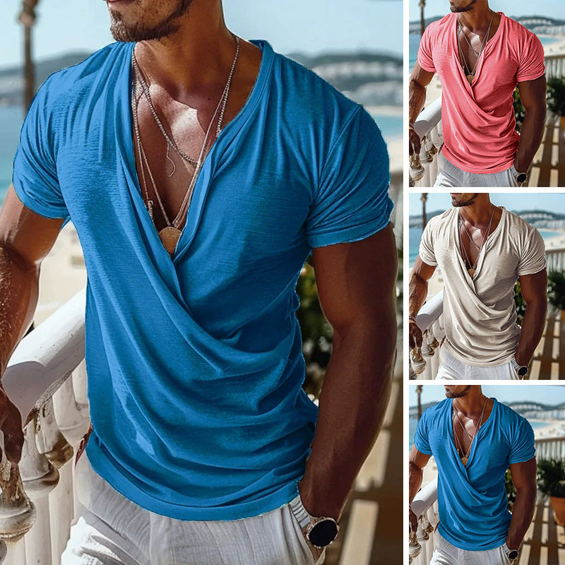 Herrens avslappnade V-ringad T-shirt med draperad design Mirla-Eva Jonsson