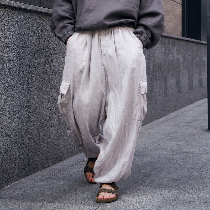 Herrens avslappnade cargo-byxor i andningsbart linne-material Eva Jonsson-Eva Jonsson