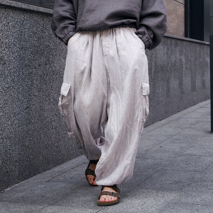 Herrens avslappnade cargo-byxor i andningsbart linne-material Eva Jonsson-Eva Jonsson