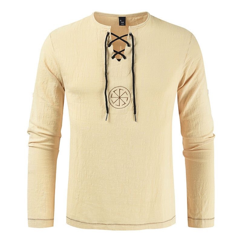 Herrens avslappnade långärmad t-shirt med romantisk snördesign Mirla-Eva Jonsson