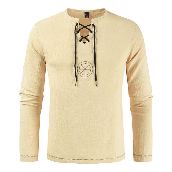 Herrens avslappnade långärmad t-shirt med romantisk snördesign Mirla-Eva Jonsson