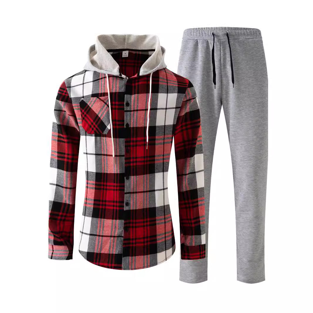 Herrens avslappnade pyjamas-set med rutigt skjorta och bekväma joggingsbyxor Mirla-Eva Jonsson