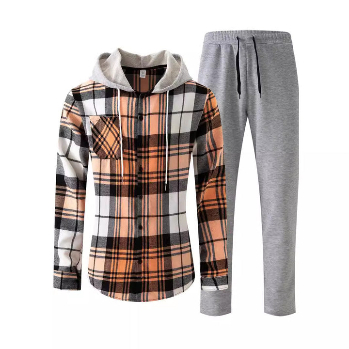 Herrens avslappnade pyjamas-set med rutigt skjorta och bekväma joggingsbyxor Mirla-Eva Jonsson