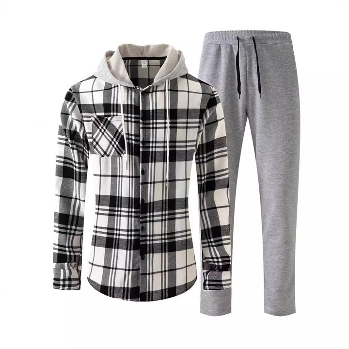 Herrens avslappnade pyjamas-set med rutigt skjorta och bekväma joggingsbyxor Mirla-Eva Jonsson