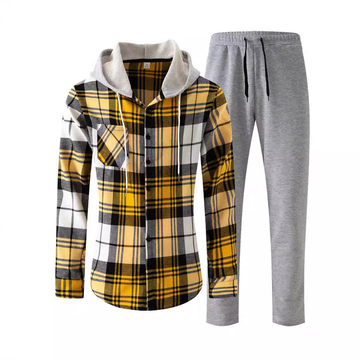 Herrens avslappnade pyjamas-set med rutigt skjorta och bekväma joggingsbyxor Mirla-Eva Jonsson