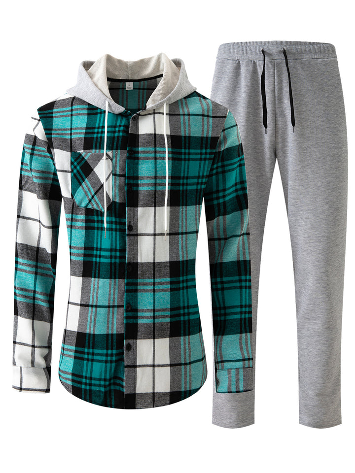 Herrens avslappnade pyjamas-set med rutigt skjorta och bekväma joggingsbyxor Mirla-Eva Jonsson