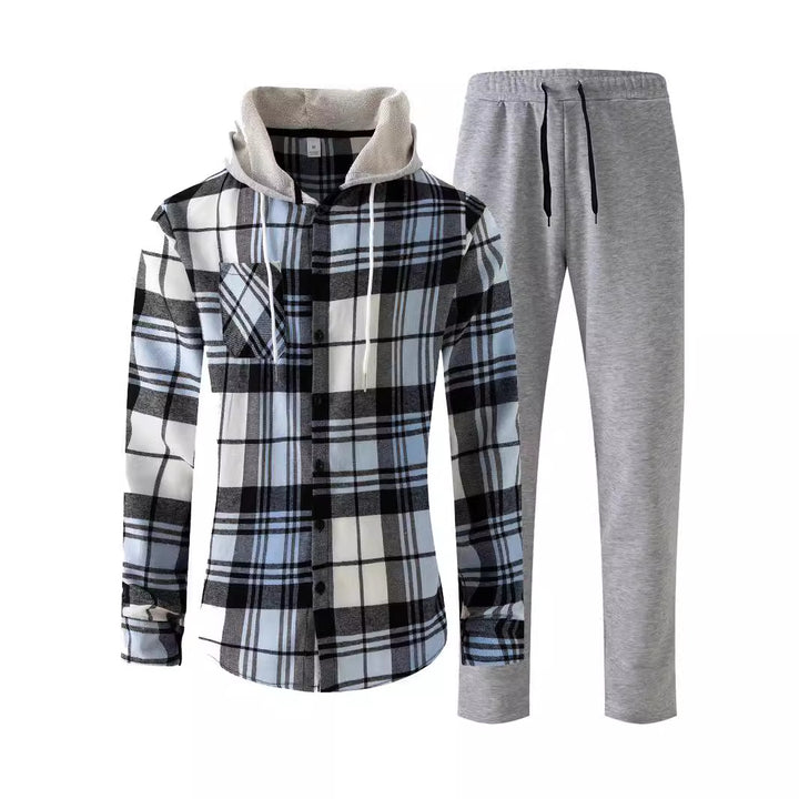 Herrens avslappnade pyjamas-set med rutigt skjorta och bekväma joggingsbyxor Mirla-Eva Jonsson