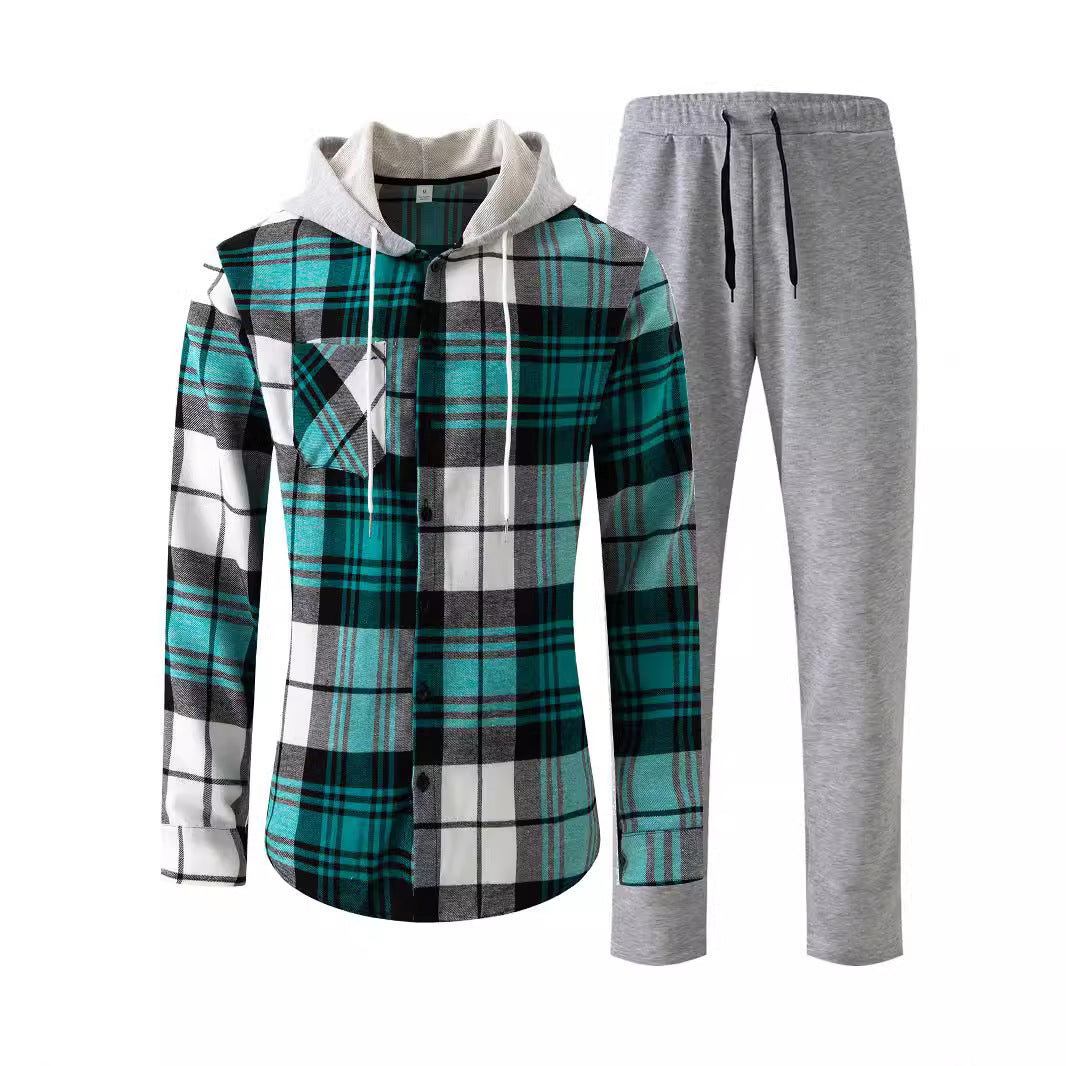 Herrens avslappnade pyjamas-set med rutigt skjorta och bekväma joggingsbyxor Mirla-Eva Jonsson