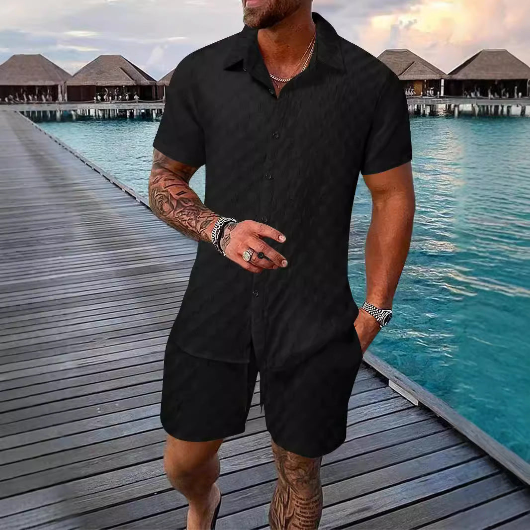 Herrens avslappnade skjorta med strukturerad design och matchande shorts Mirla-Eva Jonsson